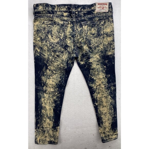 True Religion Moto Skinny Biker Jeans 44 Acid Wash Ribbed Denim Street - Picture 2 of 15